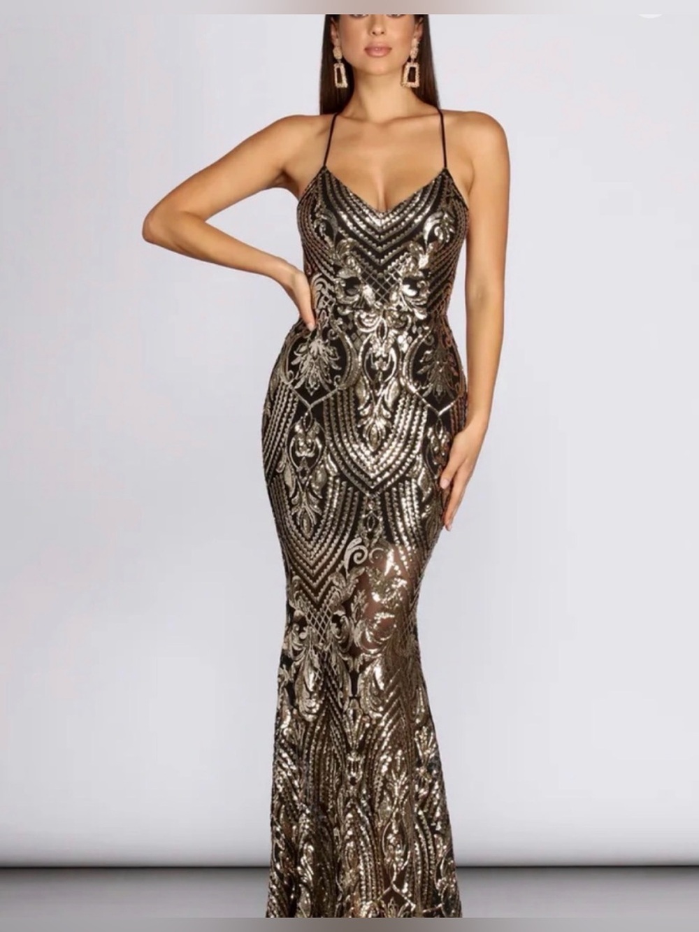 Windsor Gold Sequin Maxi Dress with Spaghetti Straps